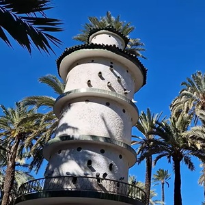 Uitzicht op historisch Elche met palmen en monumenten