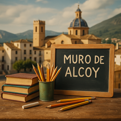 Schoolgebouw in Muro de Alcoy met berglandschap