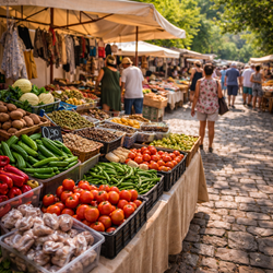 Kleine zaterdagmarkt in L'Atzúbia aan Carrer del Pont