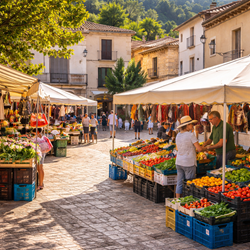 Kleine dorpsmarkt in Sella op de Plaza Mayor