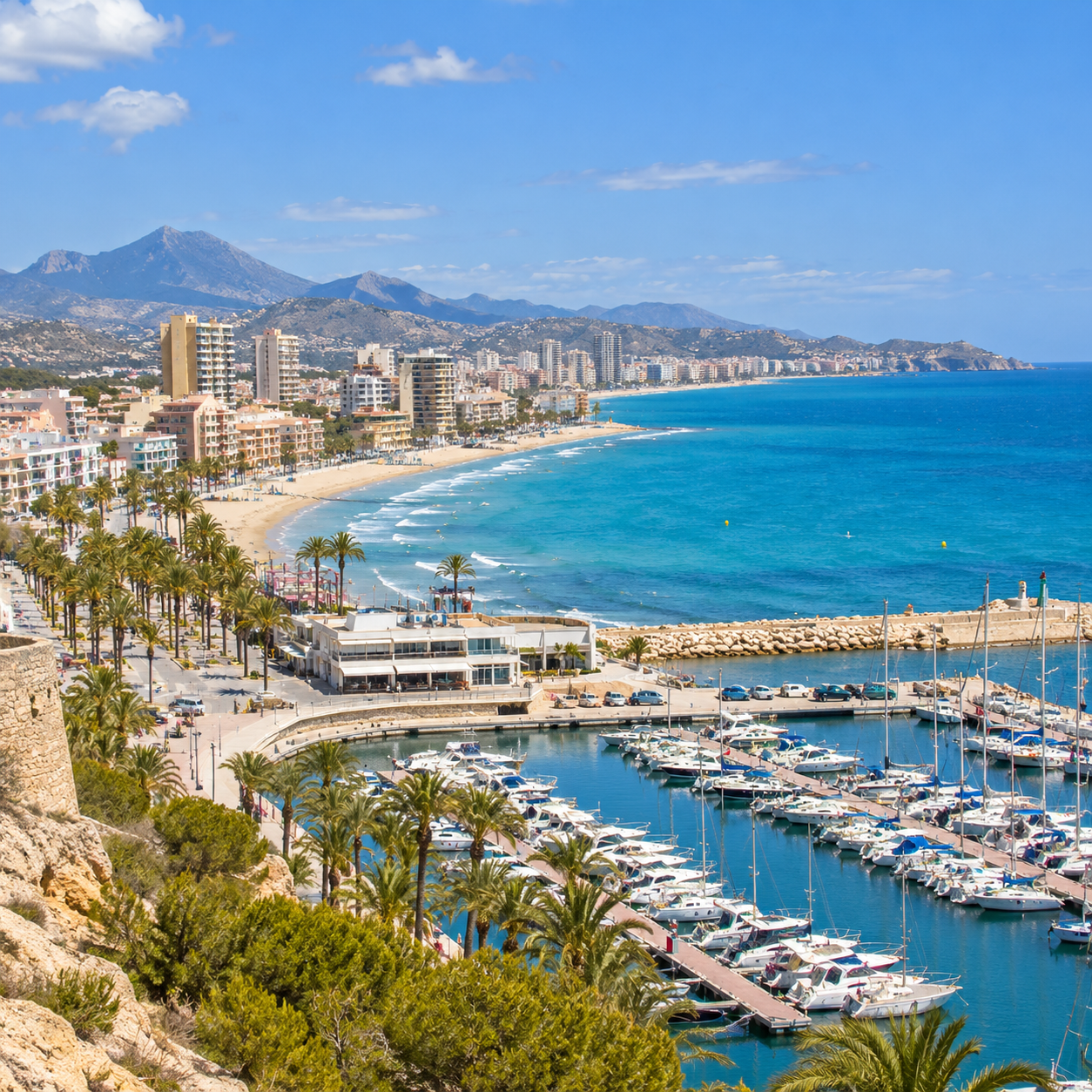 Uitzicht over de kust en jachthaven van El Campello