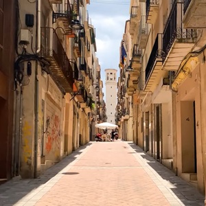 Historisch centrum van Alcoy Straatbeeld van Alcoy met historische gebouwen