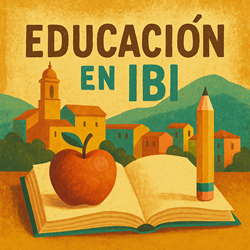 Schoolgebouw in Ibi met kinderen