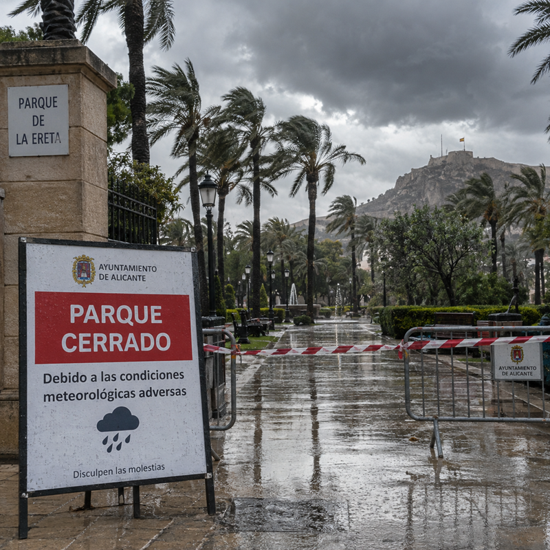 Park in Alicante gesloten vanwege zware regen