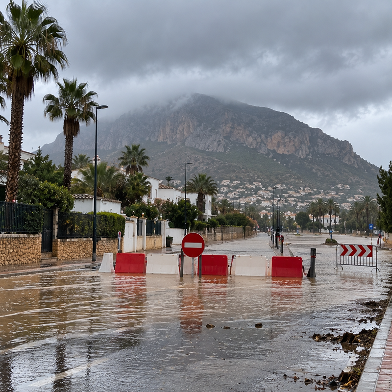 Noodmelding ES-Alert voor zware regen en overstromingsgevaar in de Marina Alta