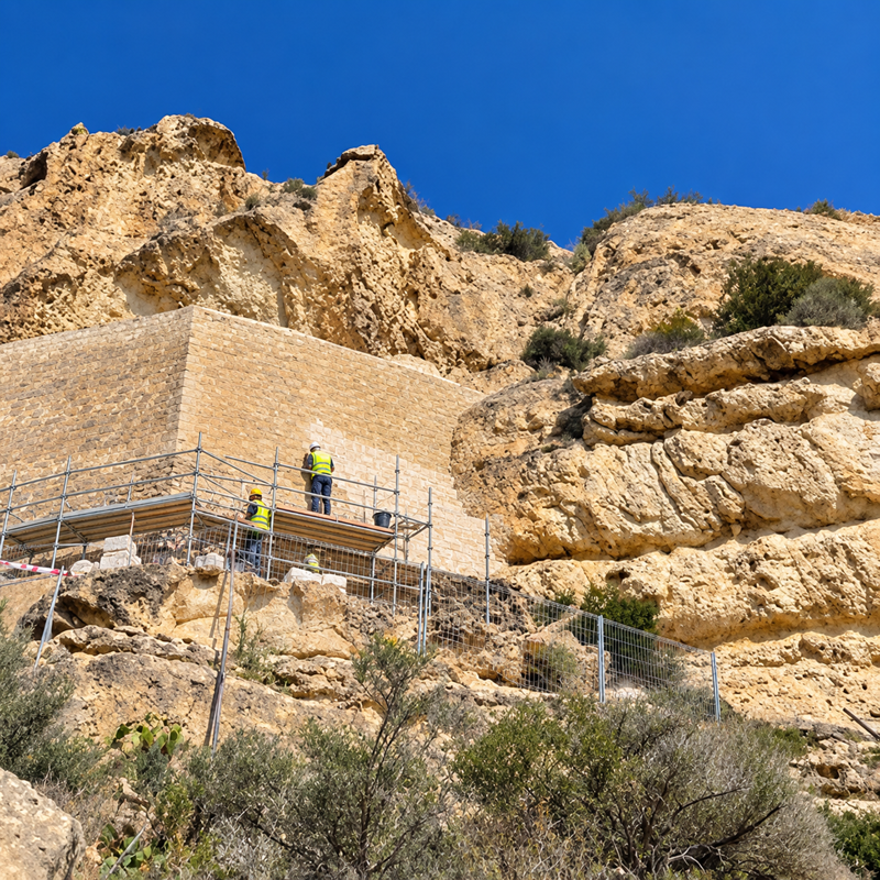 Historische vestingmuur van Castillo de Santa Bárbara in Alicante