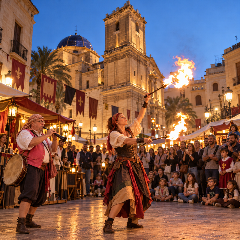 Afbeelding bij het Festival Medieval in Elche, met middeleeuwse voorstellingen en festiviteiten